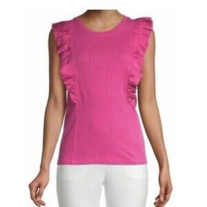 BCBGMAXAZRIA Very Berry Pink Ruffled Trim Linen Blend Sleeveless Tank Top XS $98